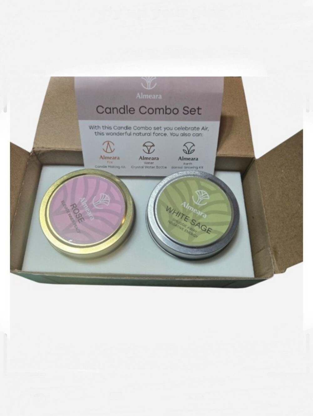 Almeara Space Cleansing Kit Soy Wax Candle Combo Rose & White Sage